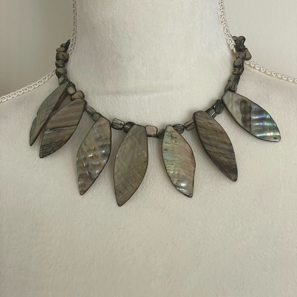 Abalone Shell Statement Leaf Necklace. - Picture 2 of 5